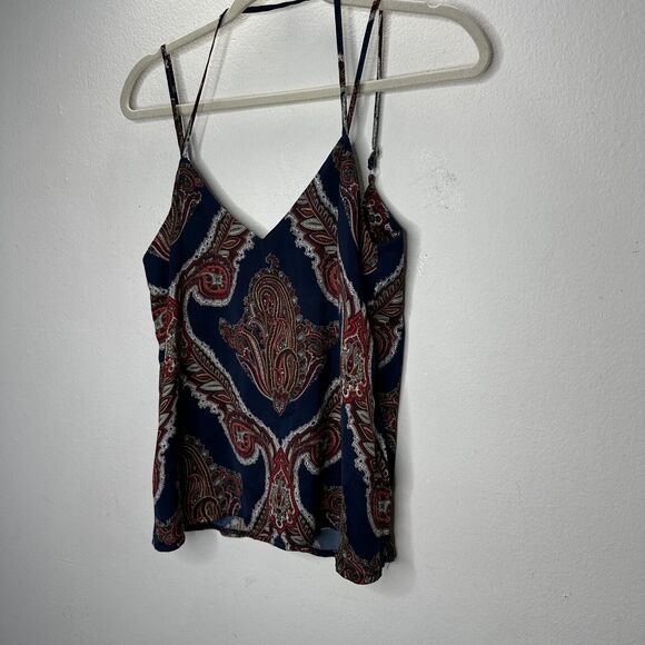Missguided Blue Red and White Paisley Design VNeck Strappy V-Back Flowy Blouse 6 - Picture 3 of 11